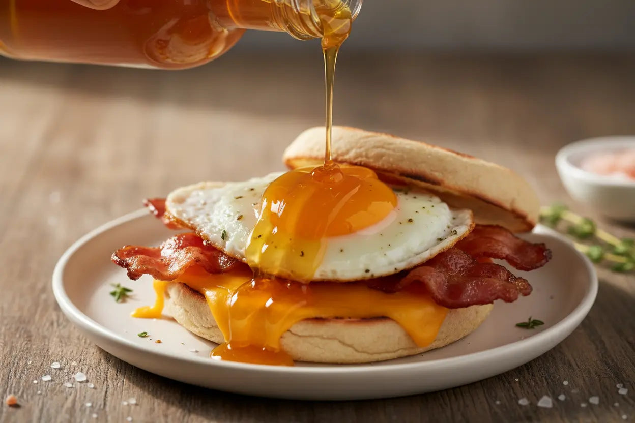 Bee Dolce Hot Honey Bacon, Egg & Cheese, Open Sandwich