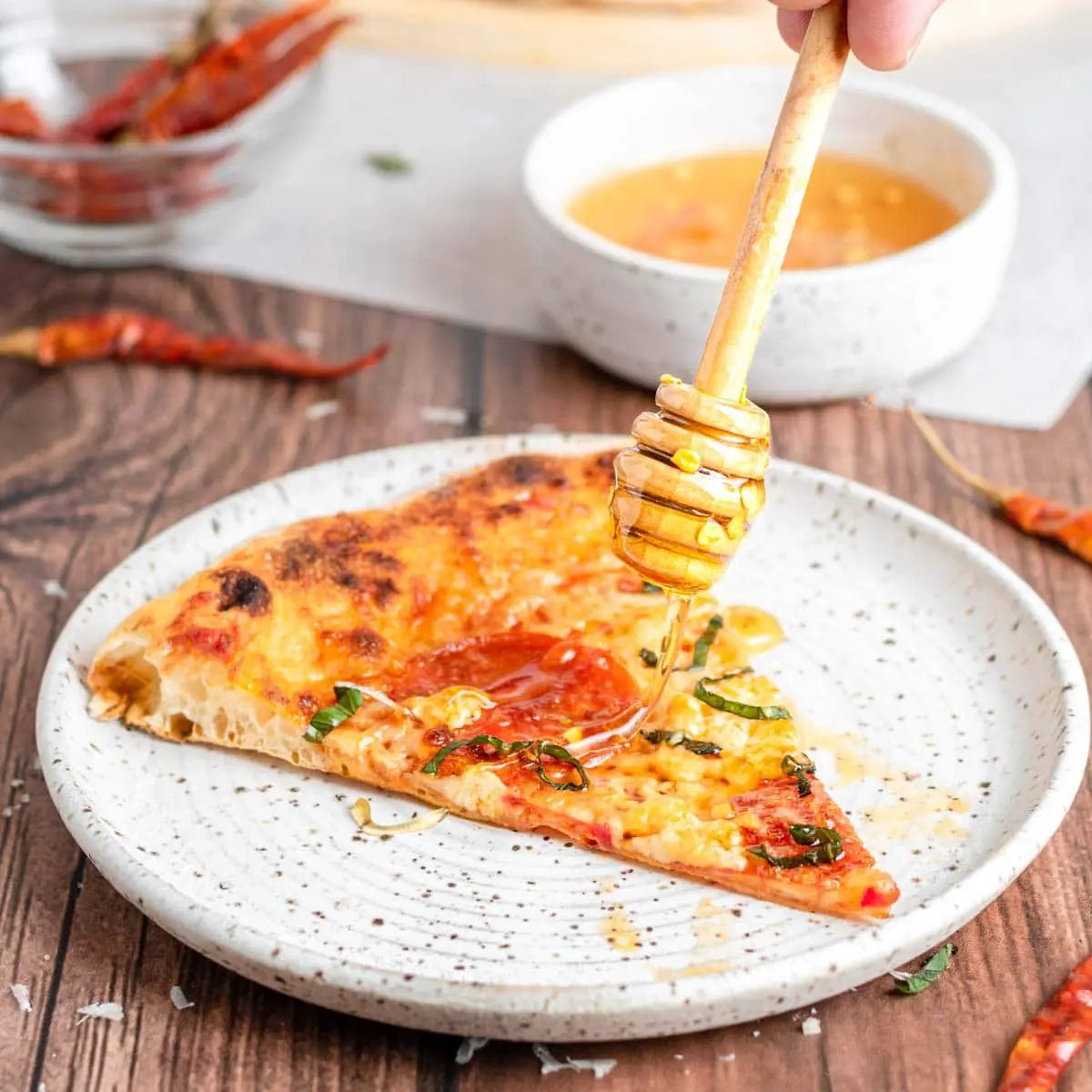 Bee Dolce Hot Honey Pizza, Honey Drizzle, Overhead