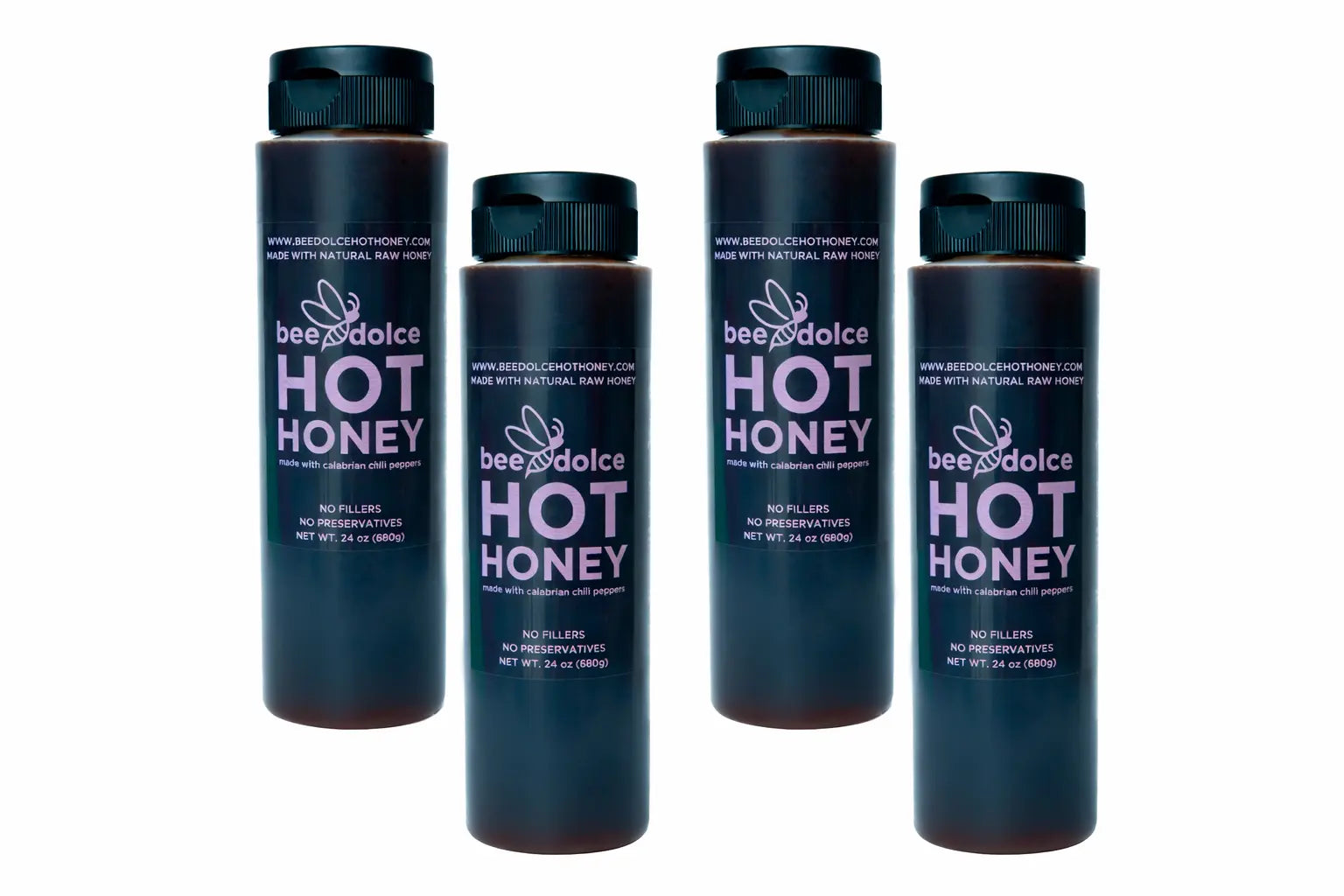 Hot Honey Chef Bottles 24 oz (4 Pack) Bee Dolce Hot Honey