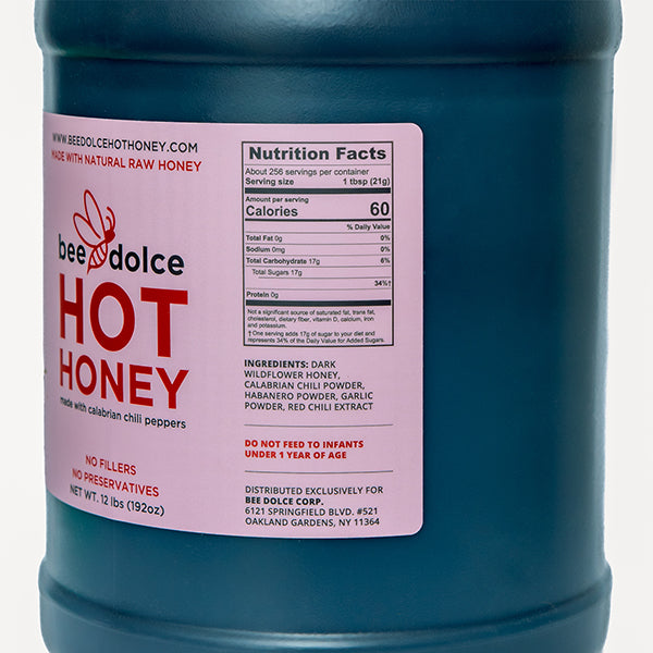 Bee Dolce Hot Honey Gallon, Side View