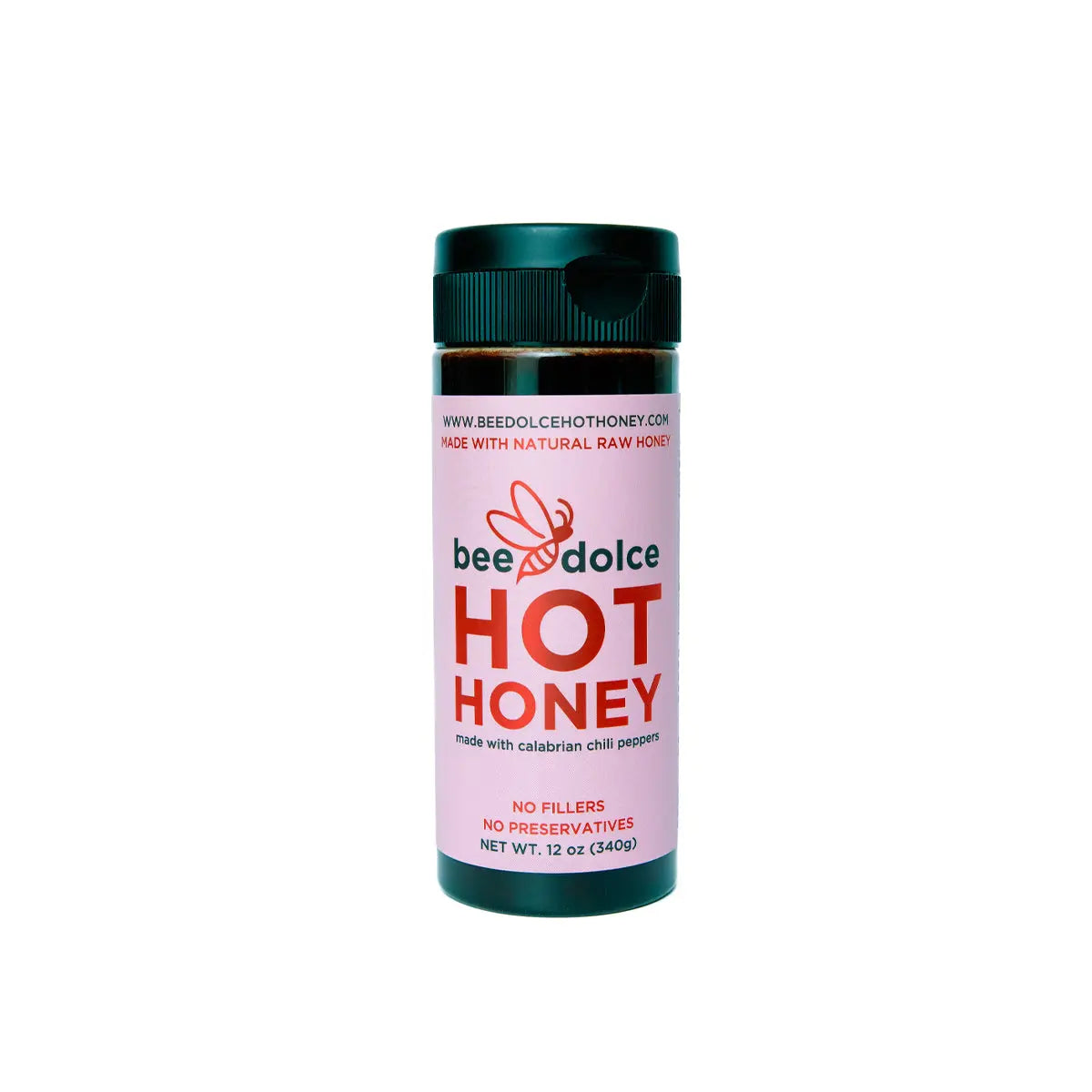 Bee Dolce Hot Honey, 12oz. Pink Label, Frontal