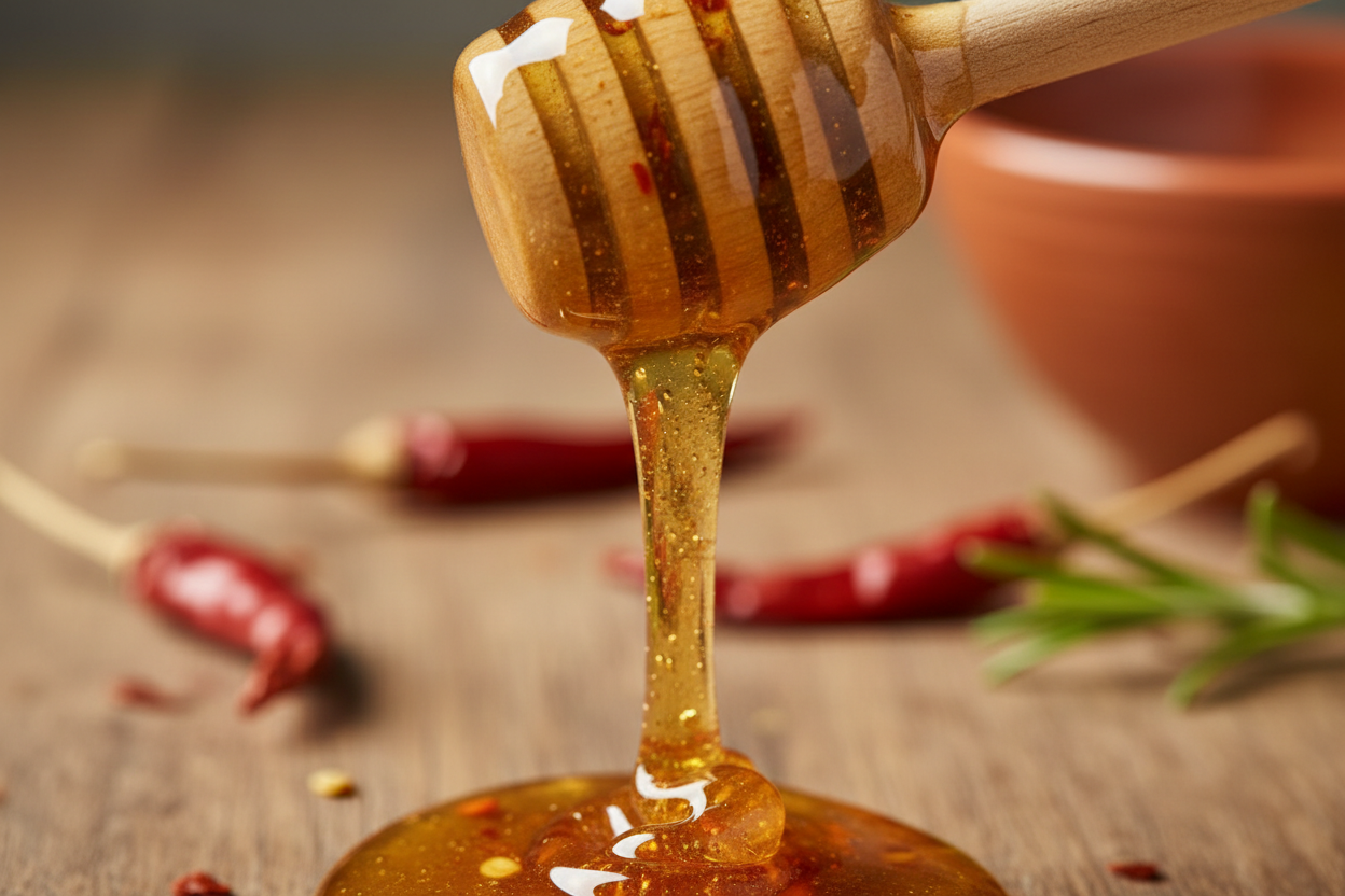 hot honey being drizzled